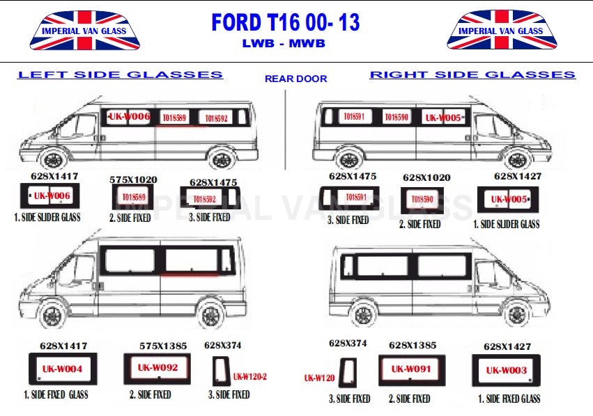 Ford Transit SWB, MWB, LWB 0013 T16 Imperial Van Glass